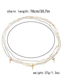 Dây chuyền mặt thánh giá phong cách Bohemian cho kỳ nghỉ hè trên bãi biển, dây chuyền ngọc trai nhiều lớp trang trí, dây đeo thân. - Nhiều màu - Xem 3
