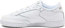 Reebok Club C 女款(GS)青少年运动鞋，吸汗透气，防晒防风保暖，轻便印花Logo，纯色百搭，弹性好，易洗速干，适合运动户外跑步上学，黑色，货号100000198 - 白色/灰色 - 查看 1