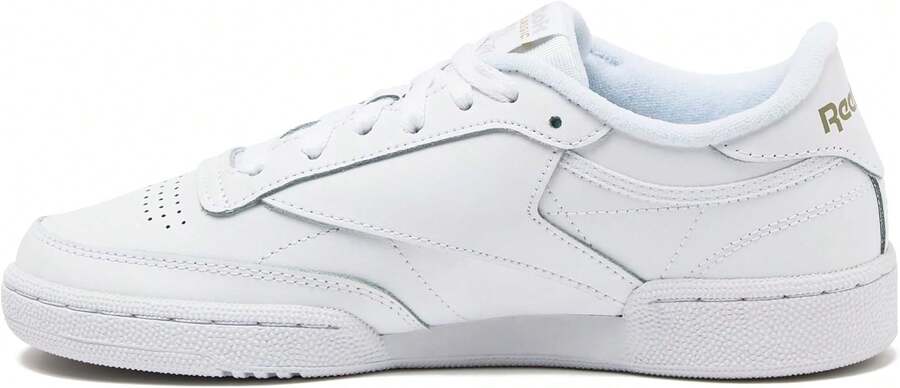Reebok Club C 女款(GS)青少年运动鞋，吸汗透气，防晒防风保暖，轻便印花Logo，纯色百搭，弹性好，易洗速干，适合运动户外跑步上学，黑色，货号100000198 - 白色/灰色 - 查看 1