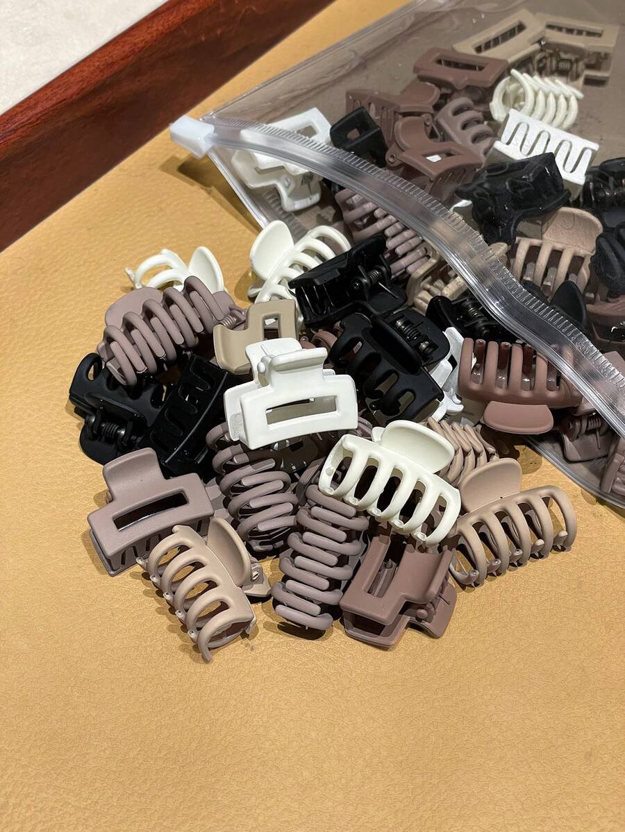 20个哑光棕色小发夹，方形夹子，龙爪夹，简约百搭风格，适合日常休闲使用