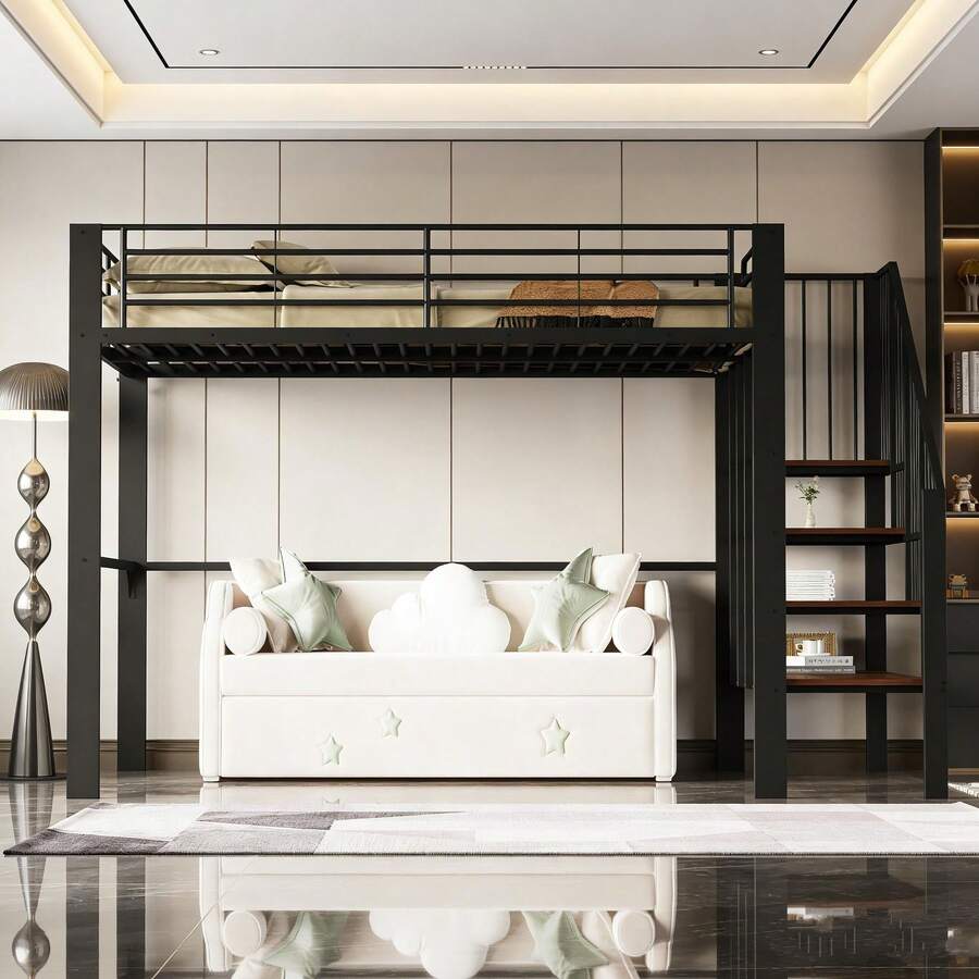 Kids Bed Frames, Headboards & Footboards - Black + Metal & Wood + 140cm*200cm-1 - View 1