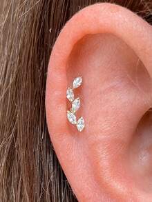 EleRunis 1 chiếc khuyên tai sụn phẳng hình ngôi sao và trái tim bất đối xứng bằng bạc Sterling 925, thích hợp đeo hàng ngày, làm quà tặng cho phụ nữ nhân dịp Ngày của Mẹ, đám cưới, tiệc tùng, lễ đính hôn, kỷ niệm, Ngày Valentine. - Vàng - Xem 28