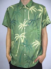 Camicia casual a maniche corte con bottoni e stampa di palme, estiva, da uomo - Multicolore - Visualizzare 2