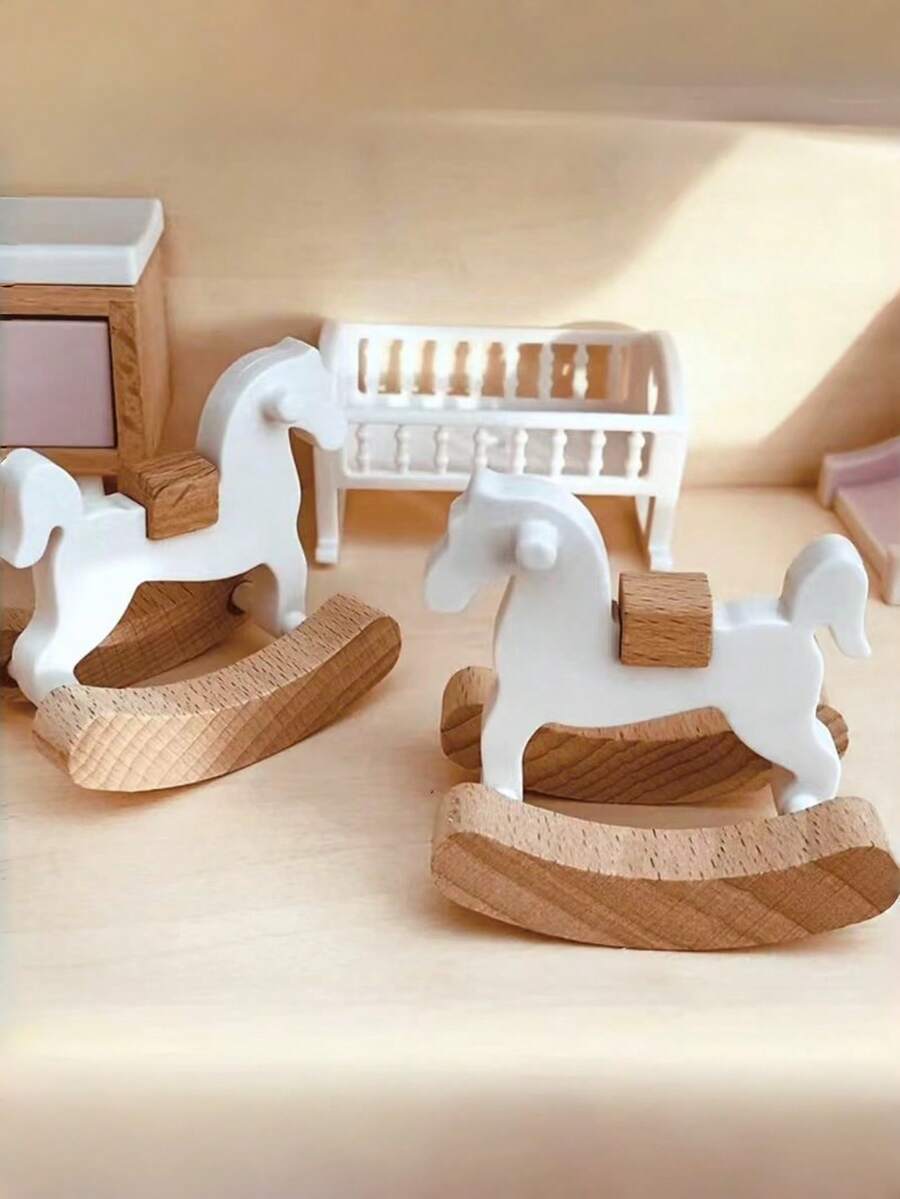 1 mô hình ngựa gỗ bập bênh mini, phụ kiện làm vườn thu nhỏ, mô hình đạo cụ sân vườn thu nhỏ, đồ thủ công tinh xảo, đồ trang trí nhà búp bê, cảnh nhà thu nhỏ tự làm, trang trí nhà búp bê, quà tặng sưu tầm cho người yêu thích - Màu be - Xem 1