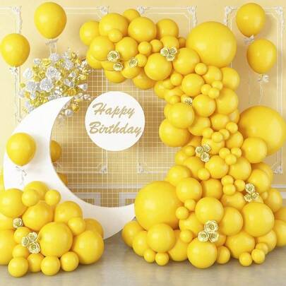 132 gele ballonnen met pailletten, ballonnenboogset, latexballonnen voor verjaardagen/feesten/afstudeerfeesten/bruiloften, zonnebloemthema feest- en bruiloftsdecoratie. Kleuren vrij te combineren.