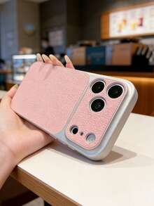 1pc Fashion Litchi Leather Texture Large Window Phone Case, Compatible With IPhone 17 17 Pro Max, 17 Pro, 16 Pro Max, 15, 14 Pro, 13, 12 Pro, 17, With Camera Protection, Matte Soft Anti-Drop Protective Cover - Pink - View 6