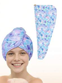 1条超细纤维女孩专用干发巾，带纽扣，可快速吸收湿发，适合包裹湿发，深色独角兽图案 - 彩色 - 查看 15