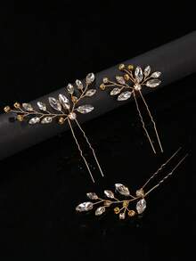3pcs Set Crystal Asymmetrical Hair Pins, Bridal Hair Accessories For Wedding Dress,Summer,Beach - Gold - View 4