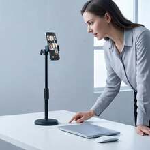 Adjustable Desk Round Phone Holder, Photography Live Streaming Lighting Stand, 1/4" Camera Mount With Height Adjustment - View 5