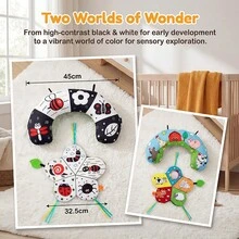 毛絨嬰兒玩具，附3D皺褶墊與咬咬環，黑白高對比嬰兒玩具附鏡子，嬰兒新生兒幼兒感官玩具，趴趴時間玩具，0-3個月、3-6個月寶寶生日聖誕禮物，嬰兒必需品，旅行必需品 - 黑與白 - 查看 6