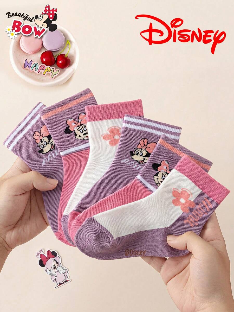 Disney 3/6 đôi tất họa tiết Minnie Mouse dễ thương chính hãng, tất dài đến bắp chân cho bé gái, tất kiểu hoạt hình Hàn Quốc cho bé trai, tất mùa thu/đông, tất cho bé sơ sinh, tất - Nhiều màu - Xem 1