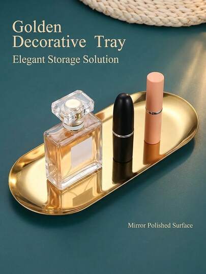 1 Khay trang sức hình bầu dục, khay tráng miệng, đĩa phục vụ, đĩa bít tết, khay trưng bày trang sức bằng thép không gỉ mạ vàng, món quà lý tưởng cho Lễ Phục Sinh, Ngày của Mẹ và mùa tựu trường.