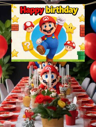 Sega Theme Cartoon Background Fabric, 100*150cm. Cartoon Birthday Party Background Fabric Decoration Item. Suitable For Birthday Anniversary Party Decoration, Outdoor Dining, Birthday Party Supplies, Valentine's Day, Thanksgiving, New Year And Birthday Party Decoration Supplies Background Fabric, Party Decoration Supplies.