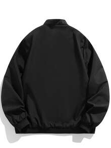 Men's Solid Black Minimalist Stand Collar Jacket, Functional For Commuting, Suitable For Travel And Daily Wear Sports - Black - View 4
