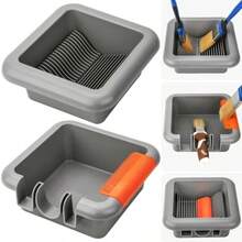 Bandejas limpiadoras de brochas de pintura 2 bandejas individuales para limpieza rápida y organización planas angulares ovaladas puntiagudas grandes y pequeñas herramientas apilables - Gris Naranja - Ver 2