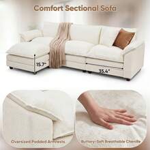 Convertible Modular Sectional Sofa,L Shaped Couch For Living Room,Chenille Cloud Couch,3 Seater Comfy Sectional Couch With Movable Ottoman And Deep Seat - 白色 - 查看 4