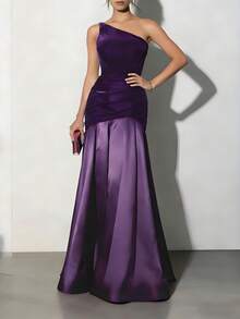 优雅派对夏季连衣裙，女士无袖纯色上衣搭配A字裙，春季婚礼宾客正式奢华晚礼服，毕业舞会礼服 - 紫色 - 查看 4