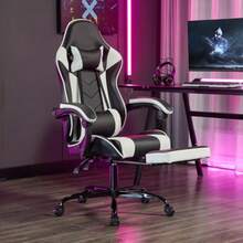 Ergonomic Gaming Chair Computer Chair with Footrest and Lumbar Support and Headrest Height Adjustable Game Chair with Equipped with Silent Rollers for Office or Gaming Black White- - Blanco y negro - Ver 9