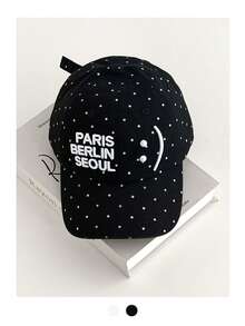 软顶黑色波点字母刺绣宽檐棒球帽，春夏外出修脸撞色可调节后扣帽，美式遮阳帽，嘻哈撞色棒球帽，沙滩度假 - 彩色 - 查看 13