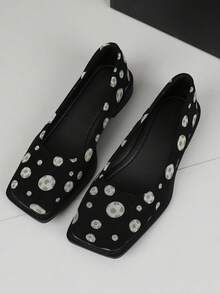 XBYASDF Mocassins femininos novos, pretos, brancos e amarelos com estampa de futebol, bico quadrado, modelo slip-on para uso diário. - Amarelo - Ver 8
