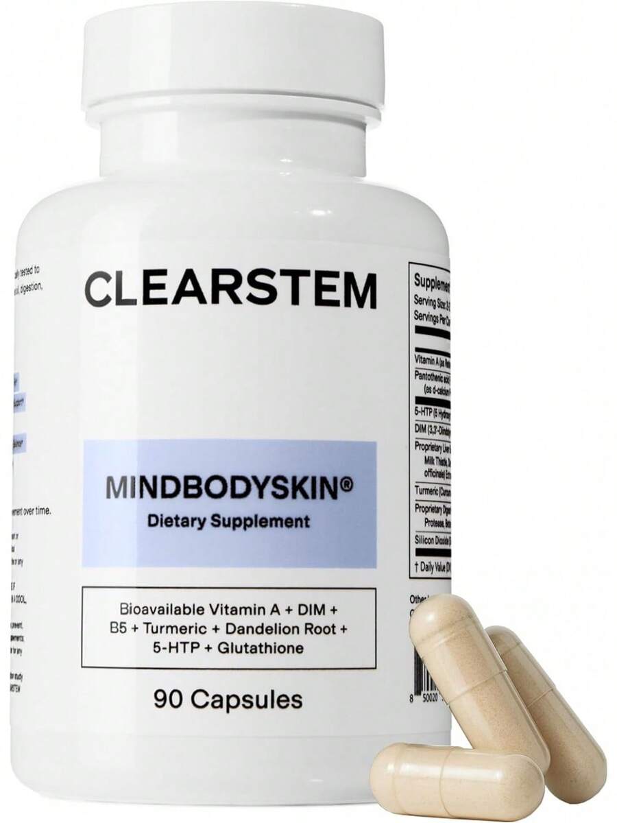 [Mother's Day Gift For Mom]CLEARSTEM - MINDBODYSKIN Hormonal Acne Supplement (5-HTP) - Natural DIM Supplement - Skin Care Vitamins - Hormone Balance, Antioxidants - Gluten Free, Cruelty Free - 30 Servings, 90 Capsules - 90 chiếc (Gói 1 chiếc) - Xem 1