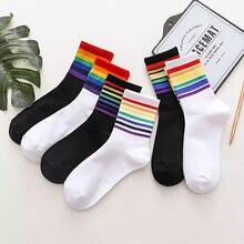 Random 1/3/6/12 Pairs Rainbow Socks, Colorful Striped Casual Mid-Calf Socks, Summer Socks For Women - Multicolor - View 4