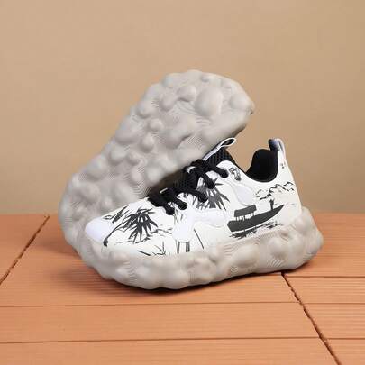 Casual Shoes, Chinese Ink Painting Style Shoes, Matching Fashionable Sneakers, Thick Sole Elevated Shoes