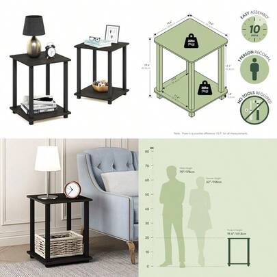 Furinno 12127EX/BK Simplistic End Table Set of 2