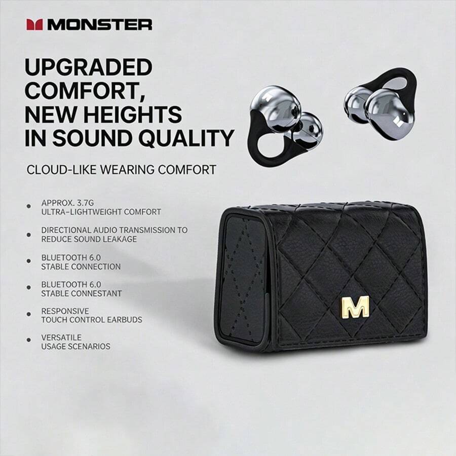 Monster AC739 New Open-Ear Bluetooth Headphones, Sports Ear-Clip Bluetooth 6.0 High-Definition Call, Leak-Proof, Comfortable Wear