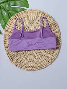 Simple Bikini Top With Thin Straps, Removable Padding, And Separate Adjuster, Polyamide - Lilac Purple - View 2