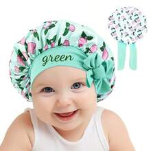 Customized Text Logo Baby Satin Sleep Cap/Bath Cap, Cute Cartoon Fruit Print, Children's Elastic Wide-Brim Round Hat, Soft & Stretchy Hair Protection, Suitable For Boys & Girls, Birthday & Daily Wear, Perfect For Sleeping, Hair Care, Bathing, Birthday Outfit, Photo Props, Home Wear - Multicolor - View 7