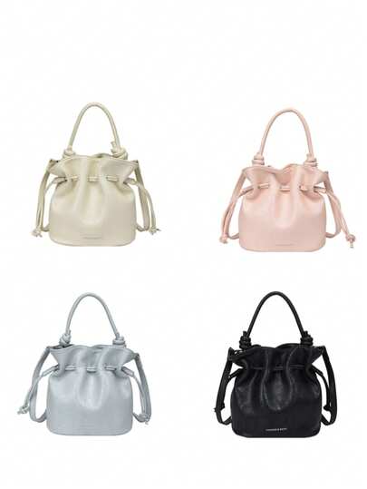 LECEY 韩版抽绳水桶包，女士软皮手提斜挎包，带可拆卸肩带