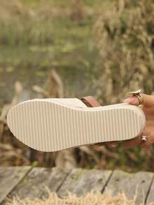 Women's Straw Wedge Rope Open Toe Slippers, Thick Sole Elevated Summer Outdoor Sandals - Beige - View 8