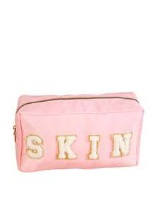 4个装雪尼尔字母刺绣化妆包，大容量多功能洗漱包 - 彩色 - 查看 6