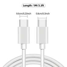 60W USB-C 转 USB-C 数据线，白色 USB-C 充电线，兼容 2023 款 Pro、Air M1、Galaxy Tab S7 及其他 USB-C 笔记本电脑/平板电脑 - 白色 - 查看 7