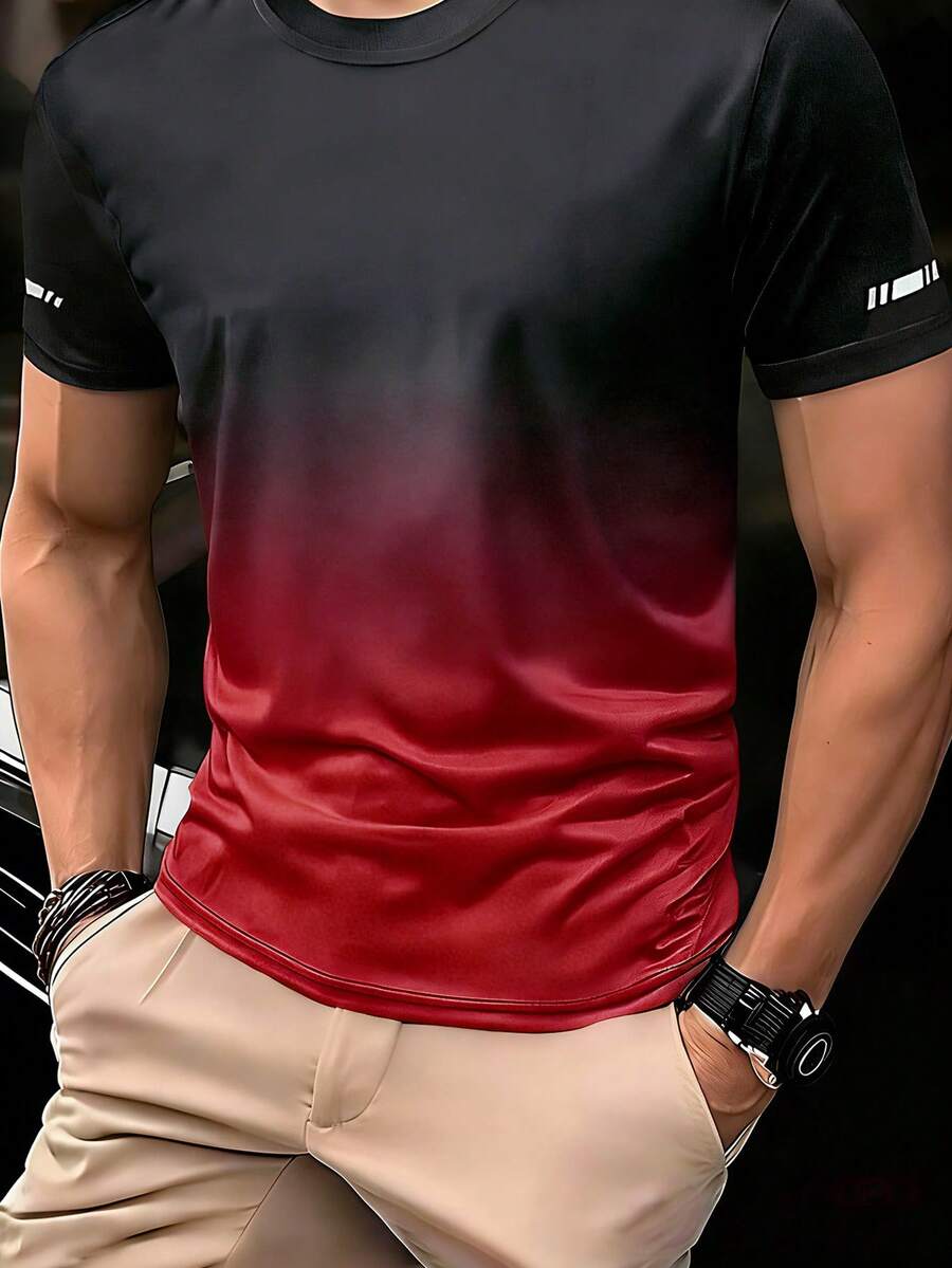 Maglietta a maniche corte da uomo, Maglietta casual per sport all'aperto rossa - Rosso - Visualizzare 1