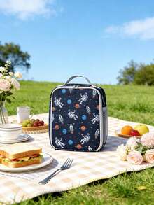 Túi đựng cơm trưa cách nhiệt họa tiết phi hành gia và ô tô, có tay cầm, thiết kế hoạt hình, thích hợp cho kỳ nghỉ, đi học, đi làm, unisex. Cách nhiệt tốt, có thể tái sử dụng. - Hình chữ nhật - Xem 1