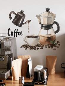 1pc Removable Waterproof PVC Wall Sticker, Coffee Machine, Coffee Beans, Coffee Cup Decor, Suitable For Cafe, Living Room, Study, 11.8*15.3inch - D - View 10