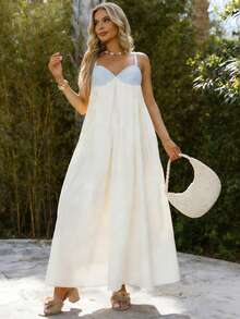 Women's Long Dress Summer Sleeveless Patchwork Contrast Color Flowy Dress For Daily Beach Party - Blue - View 1