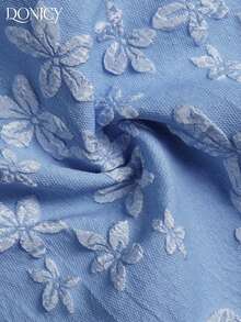DONICY Women's Blue Floral Ruffle Hem Dress, Square Neck Mid-Length Wide Strap Dress, Sweet Romantic Summer Vacation Dress - Blue - View 9