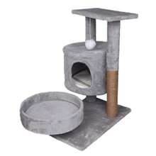 Katzenbaum, Katzenkorb, Haustierbedarf, Katzenspielzeug, Natürlicher Sisalkratzbaum, Kratzbrett für Katzen, Katzenhaus, Kratzsäule für Katzen - Zweistöckiges Katzenhaus, hellgrau - Übersicht 1