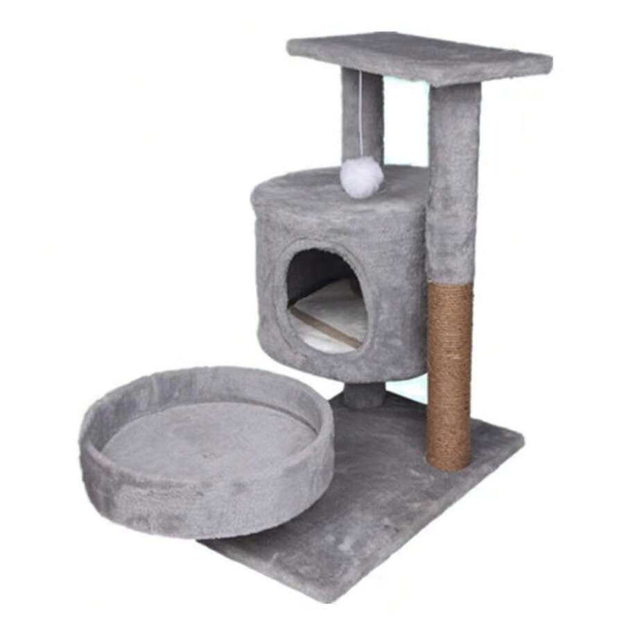 Katzenbaum, Katzenkorb, Haustierbedarf, Katzenspielzeug, Natürlicher Sisalkratzbaum, Kratzbrett für Katzen, Katzenhaus, Kratzsäule für Katzen - Zweistöckiges Katzenhaus, hellgrau - Übersicht 1