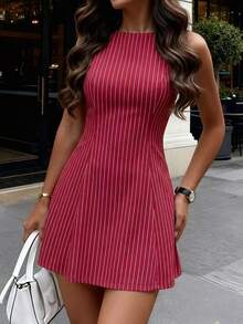 Vestido sin mangas a rayas rojas y blancas para mujer, vestido casual de verano para uso diario, vestido de vacaciones para mujer, vestido para el Día de la Madre, vestido elegante para mujer - Rojo y blanco - Ver 1