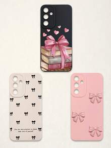3pcs Bowknot Phone Cases, Soft TPU Full Coverage Anti-Drop Cases With Precise Cutouts, Featuring 3D Rhinestone Bowknot, Healing English Slogan, Hand-Painted Heart Pattern, Suitable For IPhone & Galaxy, Great Gift For Birthday, Holiday, Best Friends - Multicolor - View 82