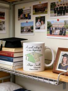 Customized University Graduation Memorial Mug, Personalized Name Map Graduation Cap Coffee Cup, This Graduation Gift Puts A Sweet Punctuation On A New Beginning - White - View 3