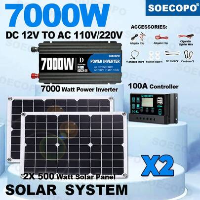 7000W Solar Inverter Kit, 2pcs Solar Panels And Controller, 110V/220V