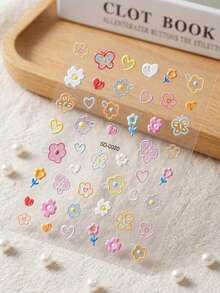 5D Kawaii Flower Butterfly Nail Stickers - 3D Colorful Embossed Floral & Heart Decals For Cute Nails - Multicolor - View 4