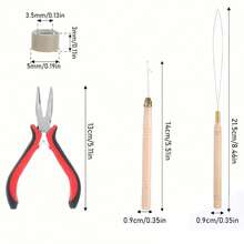 Hair Extension Tool Set With Hair Clips, Pointed Comb, Lacing Needle, Hooks, 500 Mini Rings, For Wigs And Feather Extensions - View 3