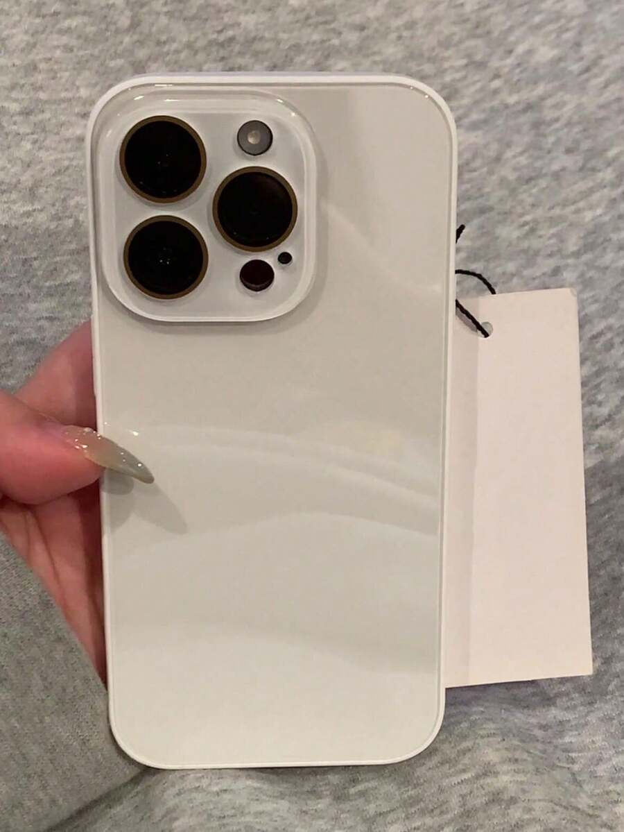 Luxury Pink Glossy Mirror Element Solid Glass Phone Case Suitable For 17 Pro Max 16 15 14 13 12 11 Pro Max Lens Protection Shock-Resistant Frame Hard Back Cover Spring Gift Party - White - View 1