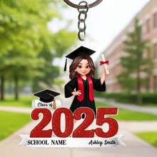 Llavero de acrílico personalizado, regalo conmemorativo de graduación personalizado 2026, regalo de graduación de escuela secundaria/universidad, nombre personalizado, estilo de graduación y regalo escolar, llavero de acrílico de graduado de dibujos animados, regalo para ella - Llavero conmemorativo de la graduación X - Ver 8
